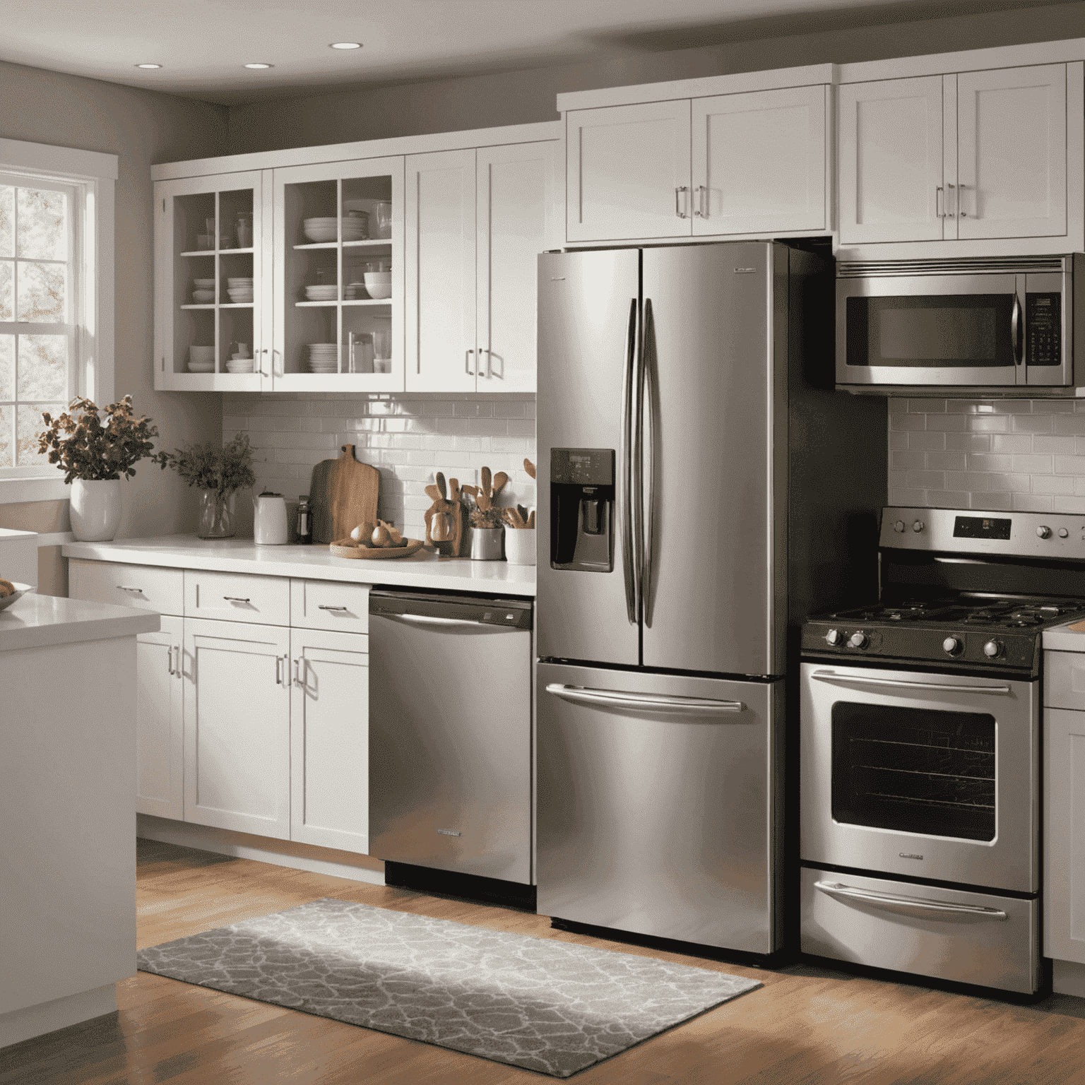 A collection of Energy Star certified appliances including a refrigerator, dishwasher, and washing machine